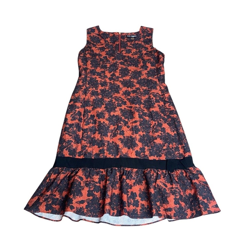 Karl Lagerfeld Paris Sleeveless Lined Red & Black Damask Rose Dress Size 8